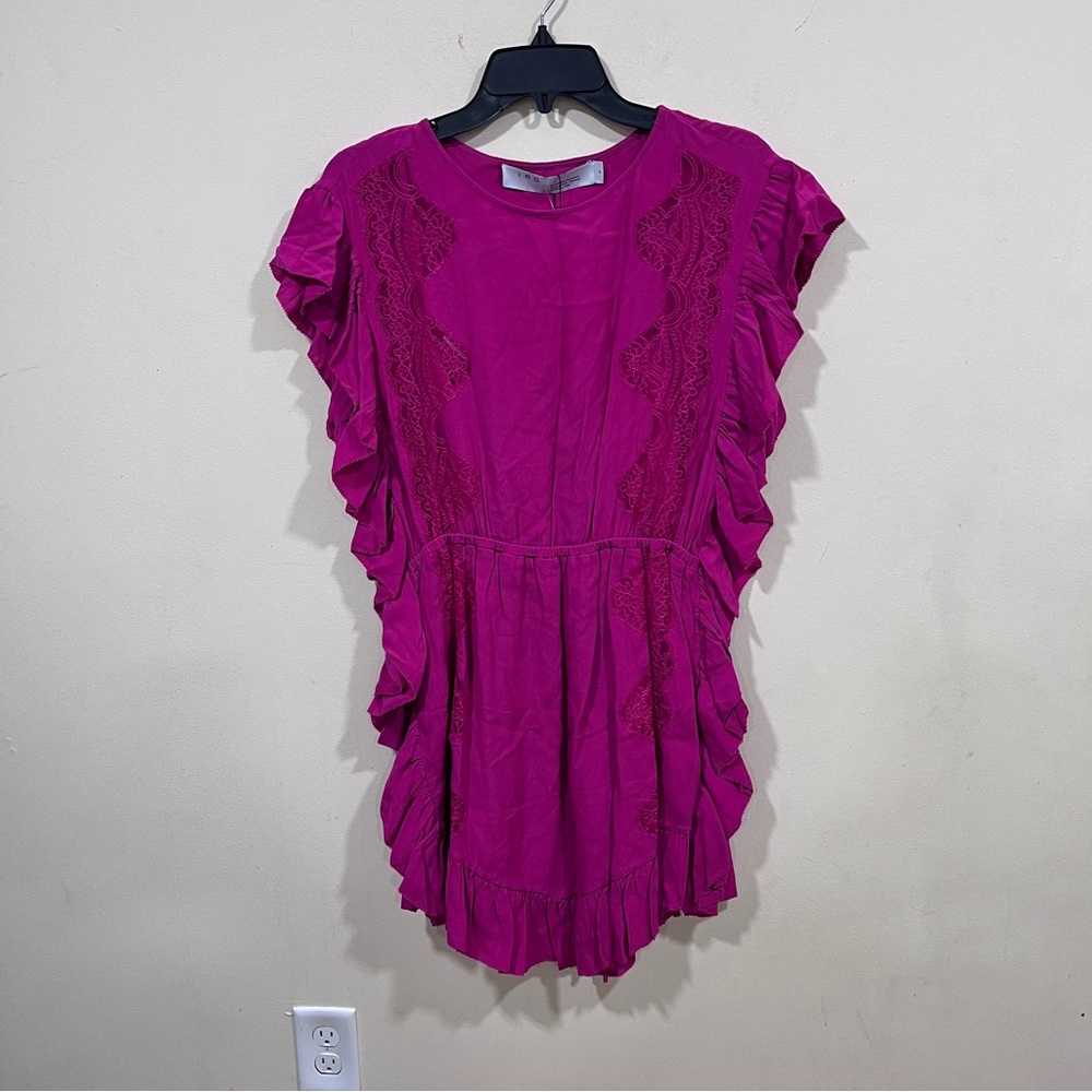 IRO NWT $425 Zestful Lace Trim Mini Dress Fuschia size 36 - Picture 2 of 8